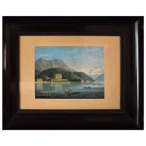 Têmpera sobre papel retratando Villa Sommariva (hoje Villa Carlotta), Lago de Como, segunda metade do século XIX